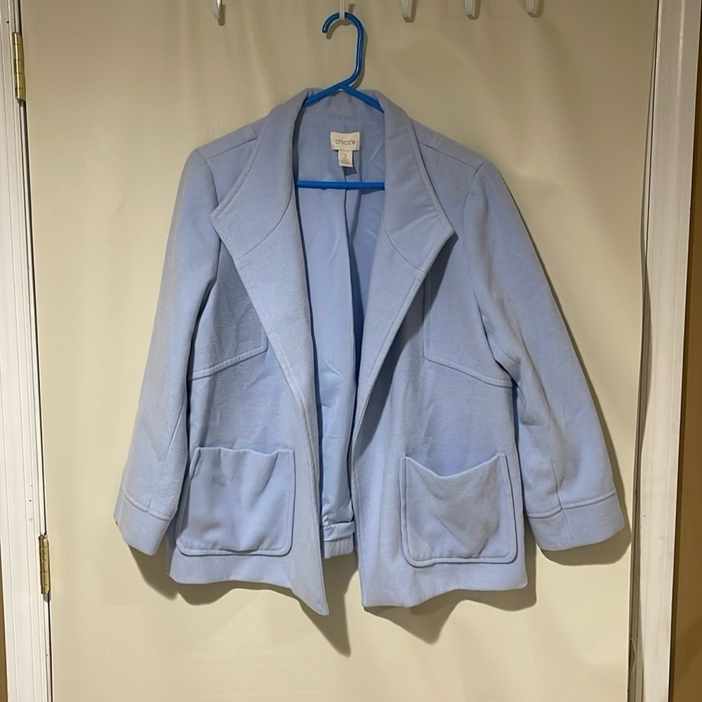 Chico’s Women’s Light Blue Color Jacket With Two Front Pockets Size 2/La…